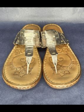 Born Metallic Silver Woven Thong Sandals